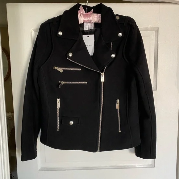 ANINE BING BLACK FELT MOTO JACKET NEW With TAGS Large